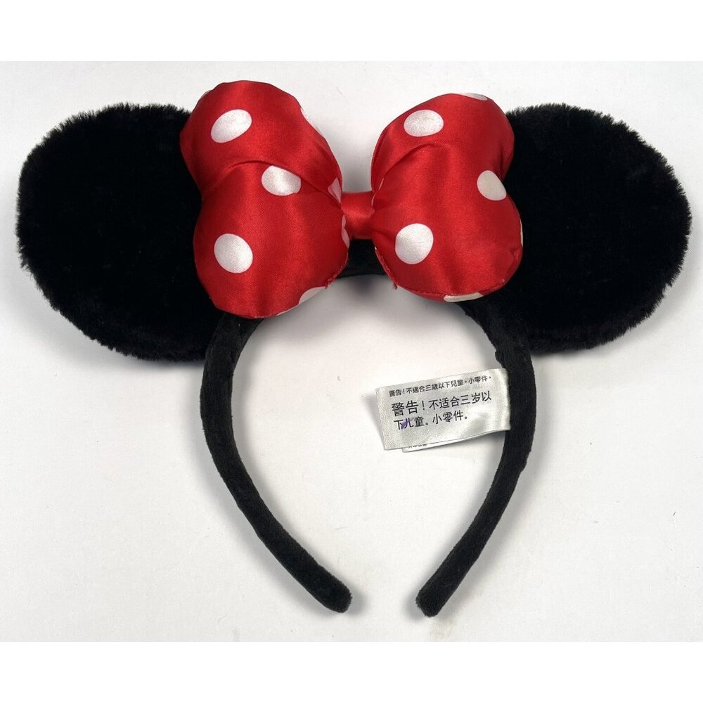 DISNEY PARKS One Size MINNIE MOUSE EARS Black Velvet Red Polka Dot Bow EUC